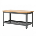 Établi 120 x 60 x 85 cm bois naturel métal noir avec étagère grillagée industriel