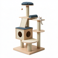Arbre à chat 60 x 50 x 150 cm en bois beige/bleu avec griffoirs niches et plateformes