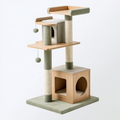 Arbre à chat 60 x 50 x 145 cm en bois beige et vert avec griffoirs en sisal et niches