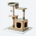 Arbre à chat 60 x 60 x 135 cm en bois beige et vert avec sisal - plateforme griffoirs et niche
