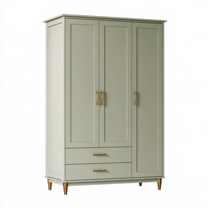 Armoire 120 x 55 x 190 cm en panneaux de bois vert sauge avec 3 portes et 2 tiroirs