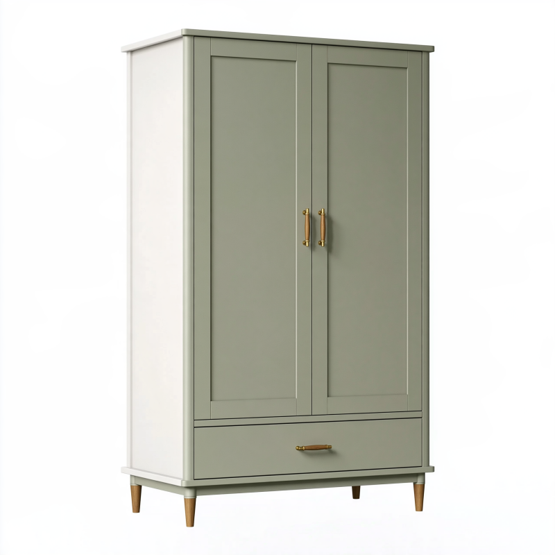 Armoire 100 x 50 x 180 cm en bois vert sauge à 2 portes avec tiroir