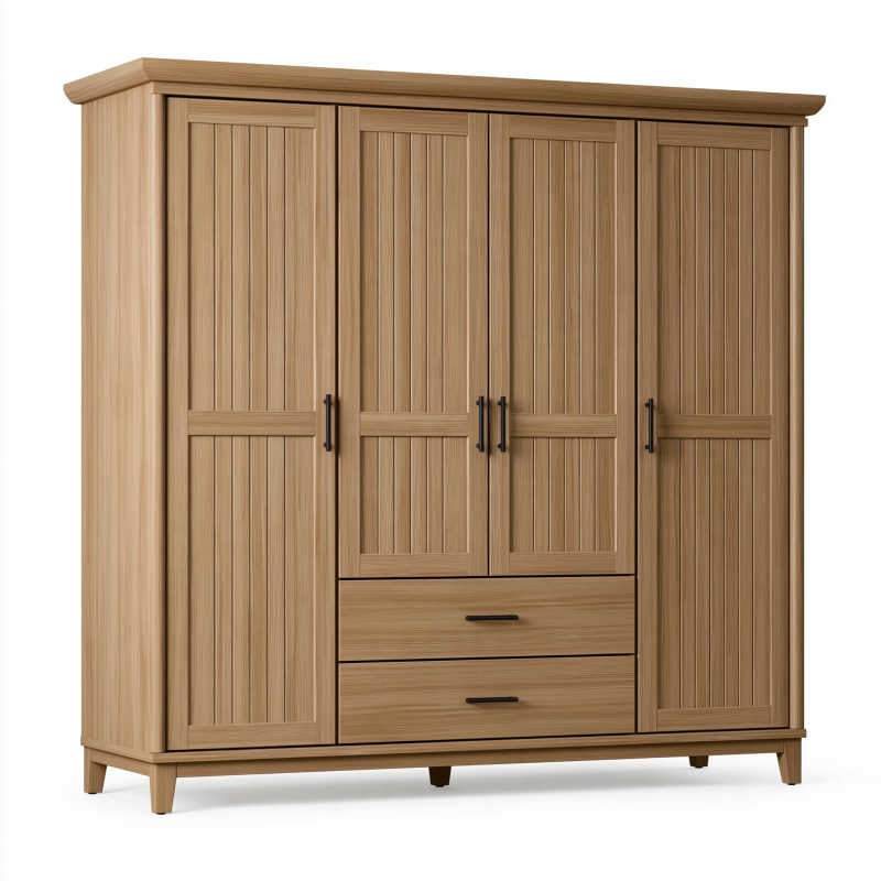 Armoire de rangement 220 x 60 x 210 cm en bois marron à 4 portes et 2 tiroirs