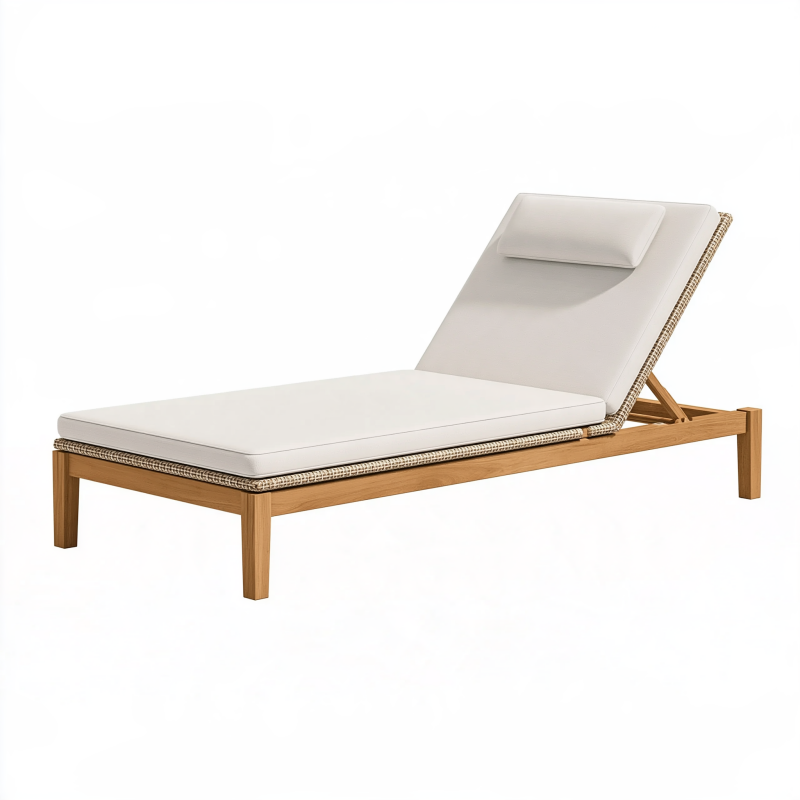 Transat de jardin 200 x 70 cm en bois beige à dossier réglable