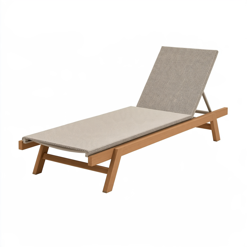 Bain de soleil 200 x 70 cm en bois naturel et textile beige dossier réglable extérieur