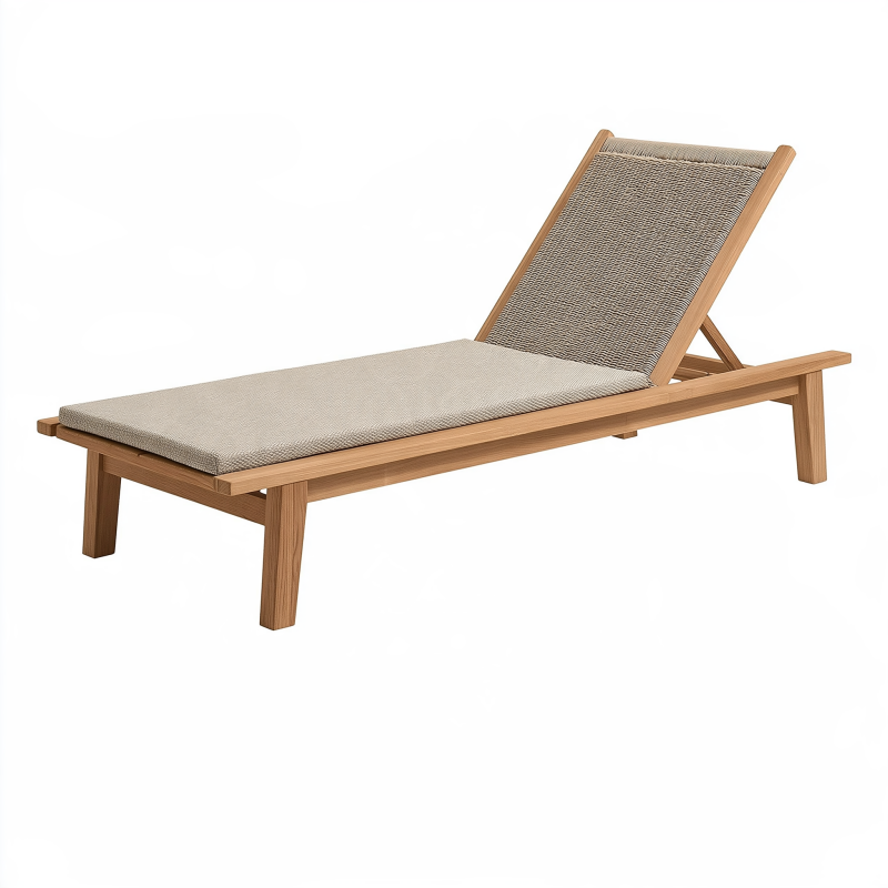 Chaise longue de jardin 200 x 70 cm en bois beige avec dossier réglable