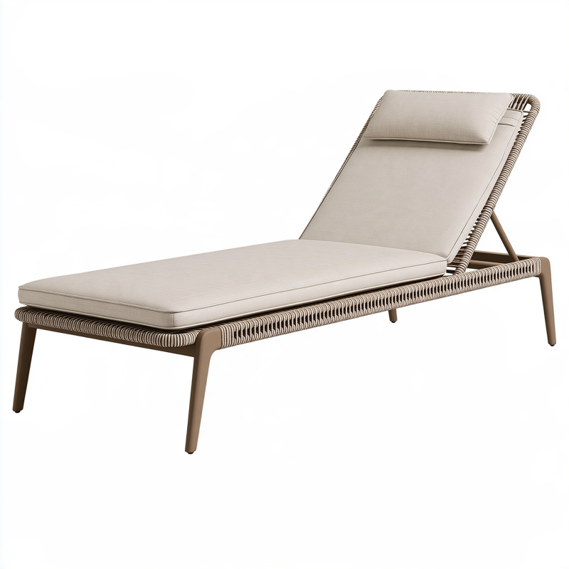 Chaise longue de jardin 200 x 70 cm en métal et corde beige dossier inclinable