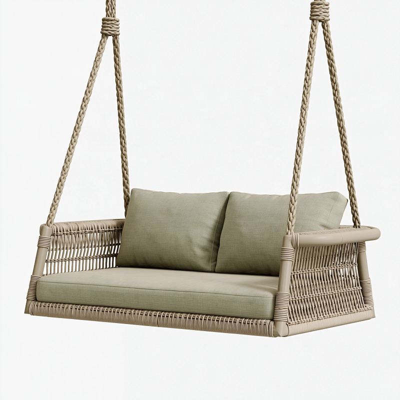 Balancelle canapé 2 places 150 x 70 x 55 cm en fibre tressée beige pour extérieur style bohème suspendue
