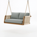 Balancelle suspendue 2 places 140 x 70 x 55 cm en bois beige et vert gris style contemporain