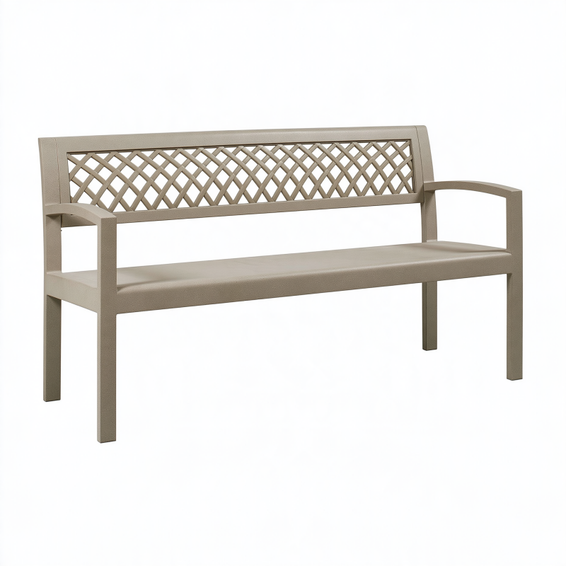 Banc de jardin 145 cm en polypropylène taupe avec dossier ajouré