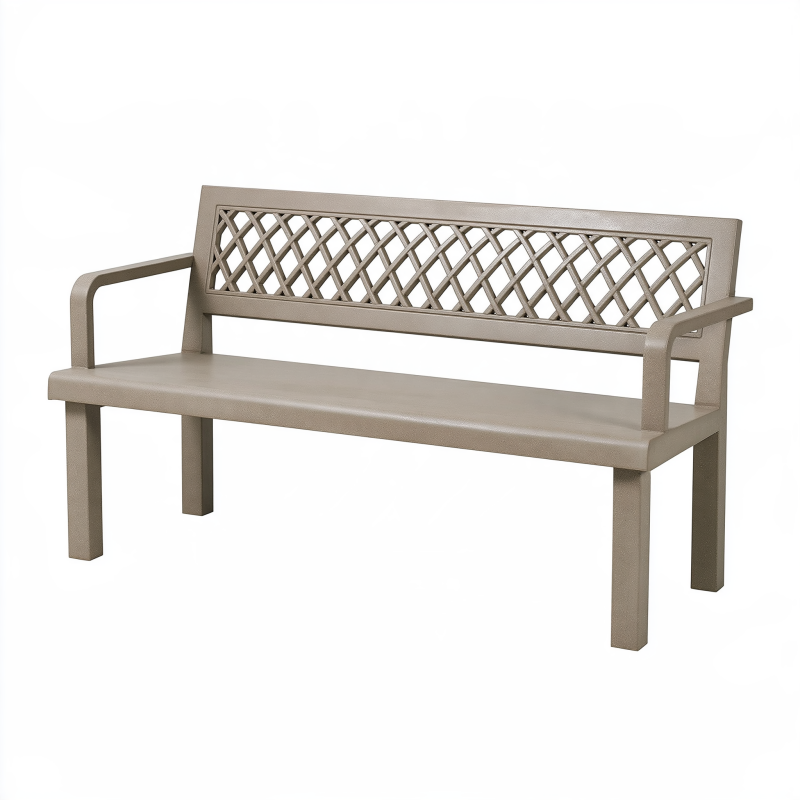 Banc de jardin 150 cm en plastique taupe à dossier ajouré