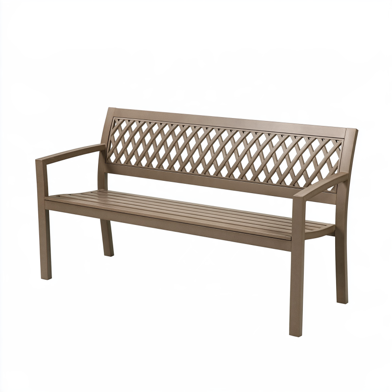Banc de jardin 120 cm en résine marron avec dossier ajouré