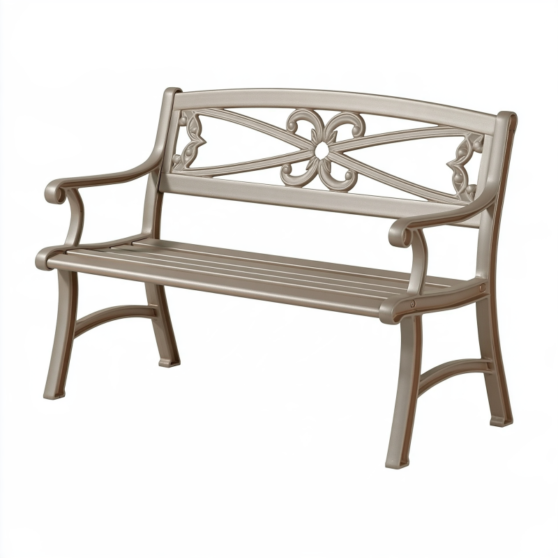 Banc de jardin 120 cm en métal taupe à motif floral