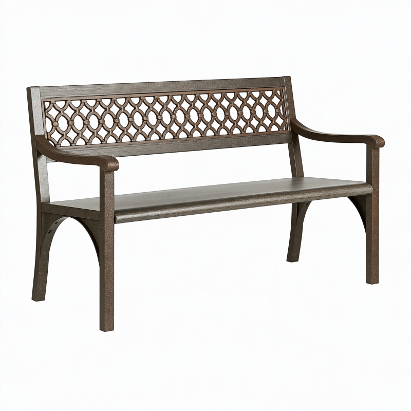 Banc de jardin 122 x 61 x 86 cm en métal brun avec accoudoirs dossier ajouré