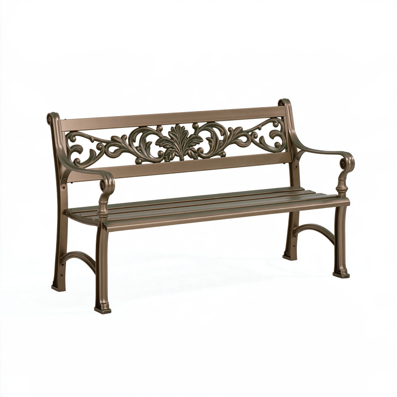 Banc de jardin 150 cm en métal bronze à accoudoirs style classique
